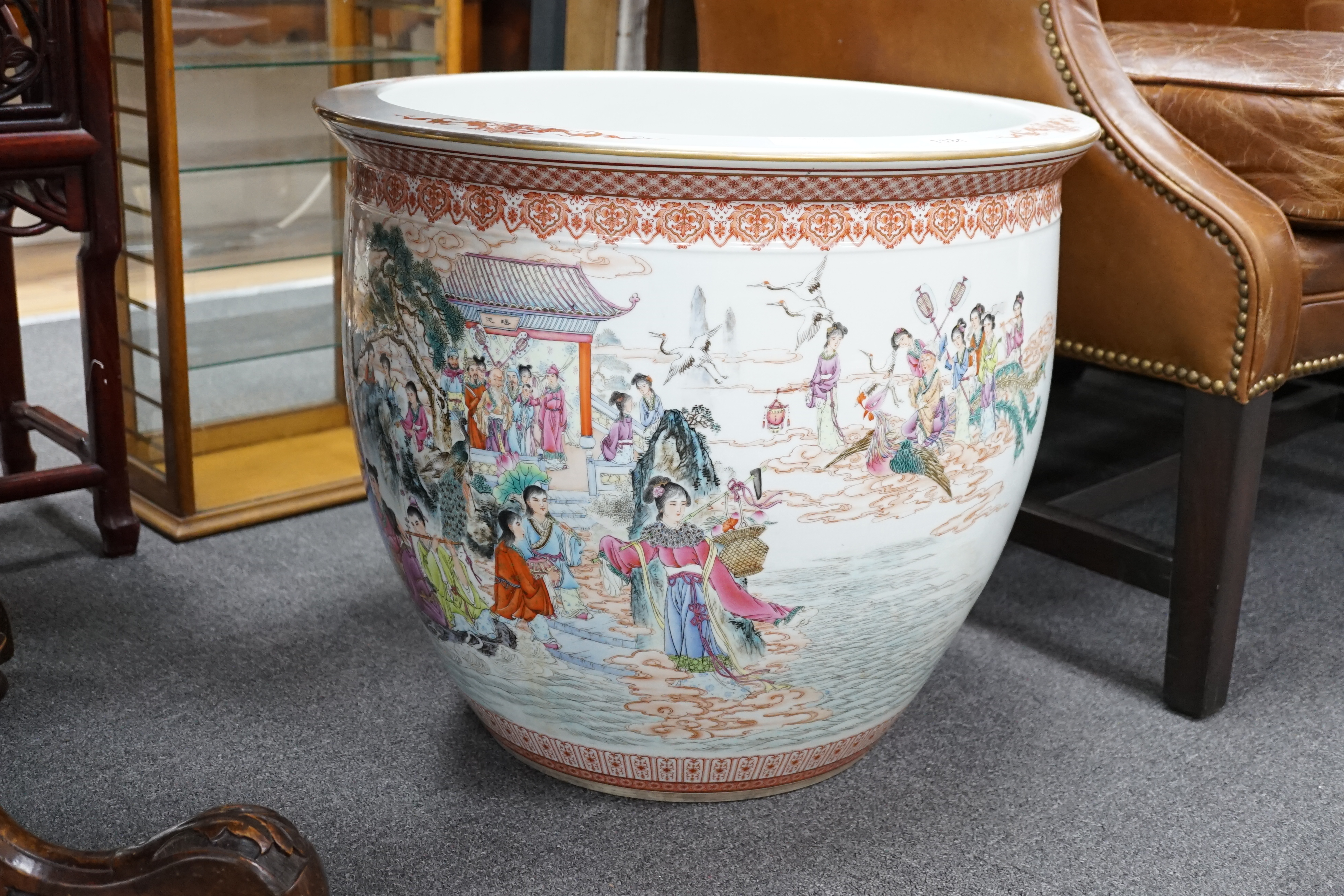 A large Chinese famille rose jardiniere/ fish bowl, 55cm diameter